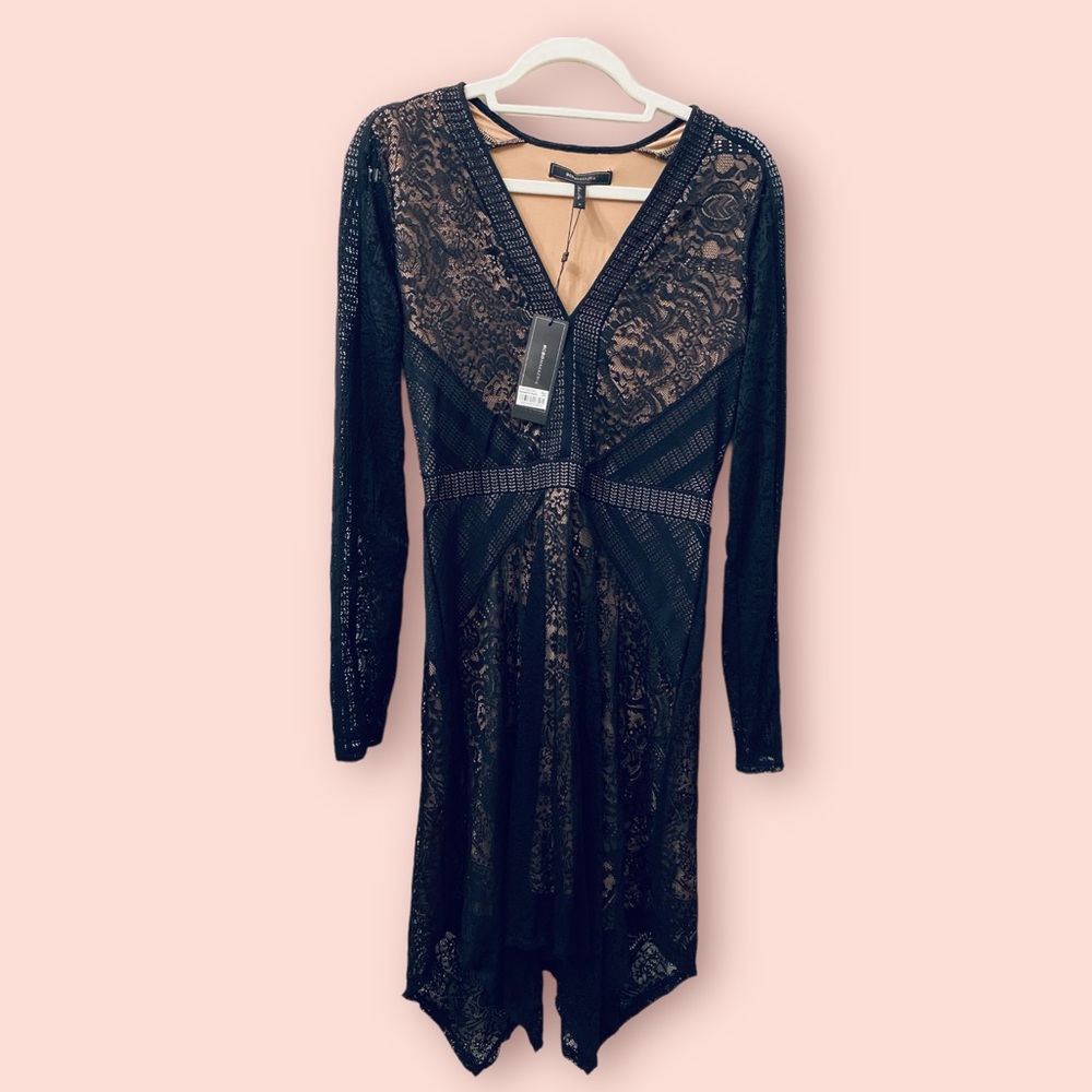 Black lace over nude lining LBD